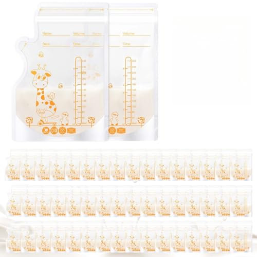 Oderra Sachet de Conservation Lait Maternel 250ML, 50PCS Sachet Lait Maternel avec Zone d'Écriture, Double Fermeture Étanche, Pré-Stérilisé pour Stockage Sécurisé du Lait Maternel (Accessoires Bébé)
