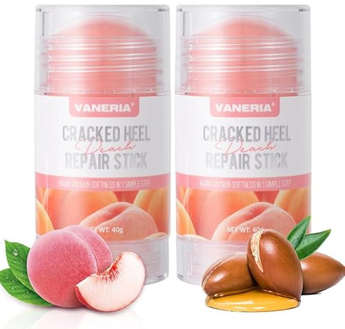 VANERIA Fußpflege für Fusscreme Sehr Trockene Füsse 2Pcs,Rissige Ferse Repair Stick für Trockene Rissige Füße Behandlung mit Shea Butter & Kokosnussöl,Tief Befeuchten,Erweichen Füße(Pfirsich-Duft)