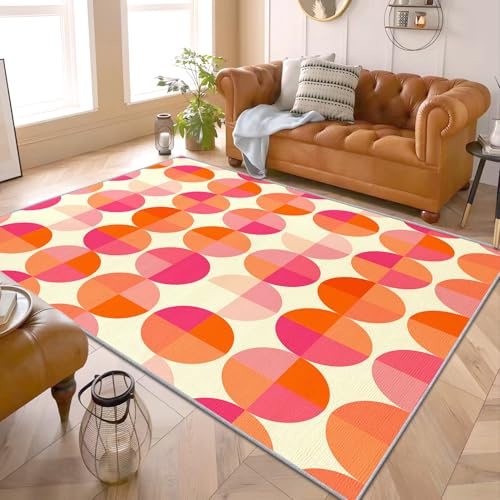 PaxGloz Mid Century Modern Teppich - Teppiche Wohnzimmer Schlafzimmer Geometrisch, Kleiner Teppich Orange Rosa Kinderzimmer, Weich Kurzflor & Waschbar & rutschfest Fussmatte Innen, 80x150 cm
