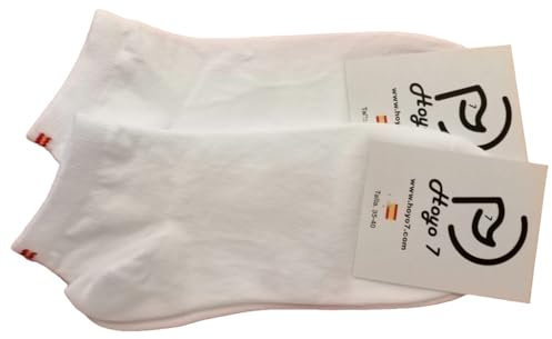 Hoyo 7 Pack 2 pares Calcetines tobilleros con bandera de España (FR/ES, Números, 41, 45, Regular, Regular, Blanco)