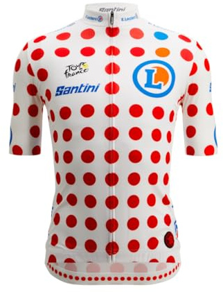 Santini Men's Cycling Jersey, Short Sleeve Tour De France - POLKA DOT JERSEY, King of Mountain Jersey, Fan Line