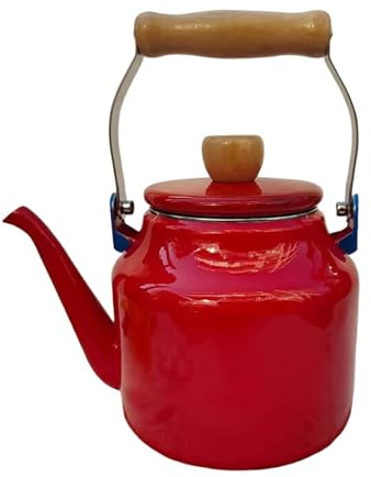 Enamel Tea Kettle Japanese Style Stovetop Water Boiler for Coffee Tea with Wood Handle Durable Metal Construction Elegant Kitchen Accessory (C, One Size)