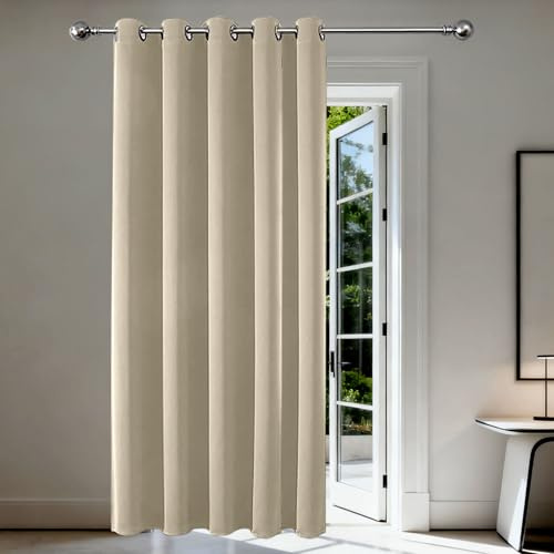 Joydeco Blackout Door Curtain 52x84 Inch Drop 1 Panel, 75% Light Blocking Privacy Protection Single Eyelet Full Length Curtain for Window Dressing Room Wardrobe Open Closet - Light Beige