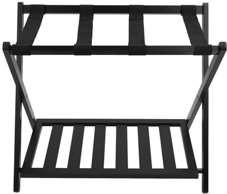 KIMISS Rack de Bagages en Bois Pliant, Support de Valise Ultra Large avec Double Couches, Forte Charge de Voyage Organisateur de Voyage pour Chambre à Coucher, Noir