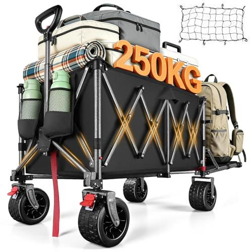 YEAUPE PRO Bollerwagen Faltbar 260L 250KG, 17cm All-Terrain-Räder, Schwarz