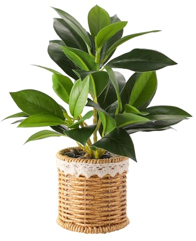 Hobyhoon Artificial Plant indoor faux fiddle leaf fig desk plant artificial plants in pots,brazilian wood plant for table centrepiece