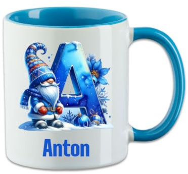 Personalisierte Wintertasse mit Namen | Glühwein Teetasse Weihnachten | Weihanchtstasse Nikolaustasse Wichtel | Xmas Mug Advent Tasse Geschenkidee Kaffeetasse Wichteln Familien Geschenk (Blau)
