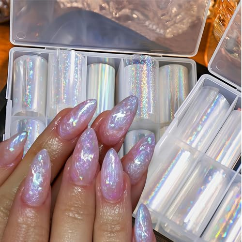 Zosutetoxo Stickers, self-adhesive aurora nail foil, holographic transparent nail foil for nail art as manicure accessory