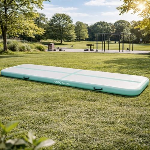 HAGO24 | AirTrack | Turnmatte 500cm Mint | Gymnastikmatte | Tumbling Matte | elektrische Pumpe | Yoga Turnen Pilates | Drop Stitch | 500x100x10cm | Tasche