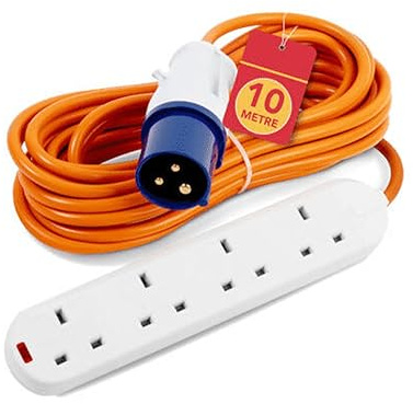 10m Heavy-Duty Camping Extension Lead – 4-Socket Electric Hookup Cable for Caravan, RV, Stoves & Outdoor Devices