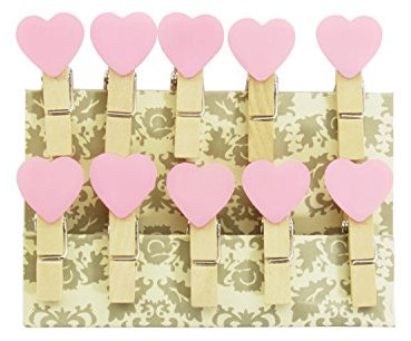 Oblique-Unique® Lot de Mini Pinces à Linge en Bois décoratives avec motif au choix, Motif cœurs Rose