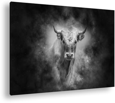 deyoli Dark Sternzeichen Stier Effekt: Schwarz/Weiß Format: 120x80 als Leinwandbild, Motiv fertig gerahmt auf Echtholzrahmen, Hochwertiger Digitaldruck mit Rahmen