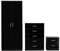 Reflect 2 Door Plain Wardrobe, 5 Drawer Tallboy Chest, 2 Drawer Bedside Table | Black Gloss & Black Oak Finish | Modern Bedroom Furniture Set