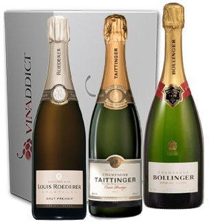Vinaddict - Coffret Champagne Prestige 3-3 Bouteilles 75Cl Sous Étuis - Louis Roederer, Taittinger, Bollinger.