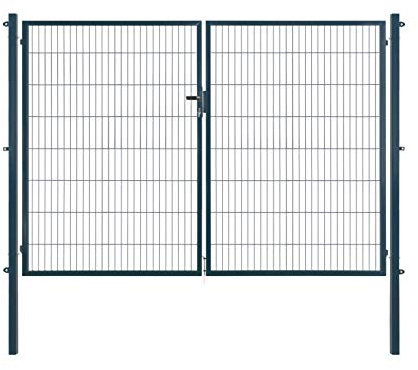 Arvotec Doppeltor/Doppelflügeltor, anthrazit, 200x50, BxH:2x1500x1600mm - komplett aufstellfertig mit Pfosten & Befestigungsmaterial - mit passenden Anschlussstücken für Stabmattenzaun