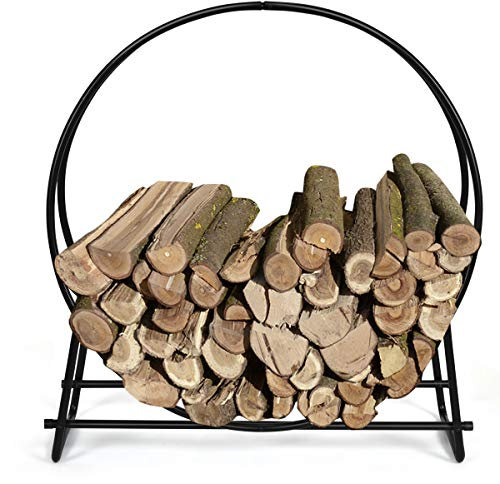 GOPLUS Porte-Bûches Cheminée en Fer Forme Rond, Support de Cheminée en Fer, Intérieur Extérieur, 102x95x33cm