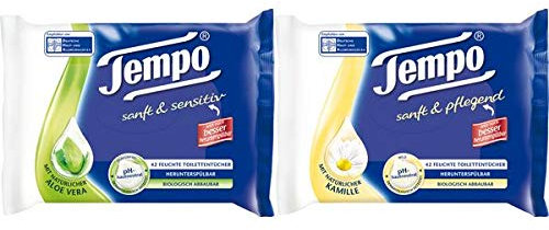 Tempo Feuchte Toilettentücher sanft & pflegend, mit Kamille, Sie erhalten 1 Packung, Packungsinhalt: 42 Stück