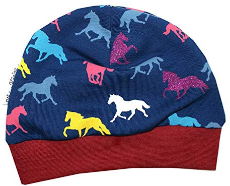 Kleine Könige Mütze Baby Mädchen Beanie · Mitwachs-Funktion · Modell Pferd Glitzer Horses Bordeaux · Ökotex 100 Zertifiziert · Größe 98/104