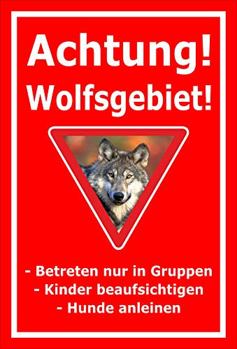 Melis-Folienwerkstatt Schild Achtung - Wolf-sgebiet - 30x20cm - 3mm Hartschaum – 20 VAR S00359-206-D