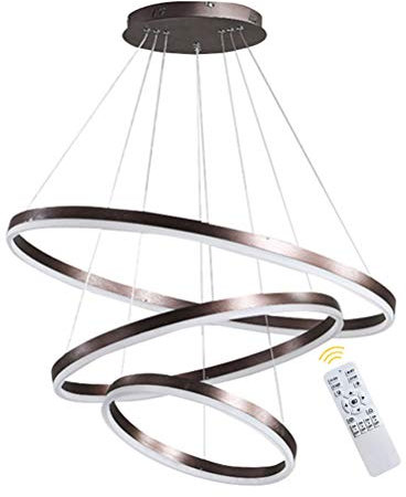 3-Ring LED-Hängelampe Dimmbar Braun - Moderne Kronleuchter 68W Ringleuchte - Runde Pendelleuchte Mit Fernbedienung für Esszimmer, Wohnzimmer - 20+40+60CM