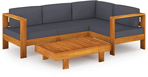 vidaXL Akazienholz Gartenmöbel 5-TLG. mit Dunkelgrauen Auflagen Gartensofa Sitzgruppe Lounge Sofa Garten Garnitur Sitzgarnitur Gartenset