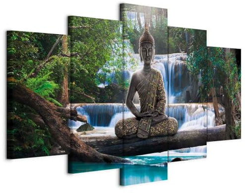 B&D XXL - Akustikbild Buddha Landschaft 5 tlg - Bilder Akustikschaum Schallschutz Wand Deko Kunst Akustikpaneele Wandpaneele Schalldämmung Wandbild Schallabsorber Akustikplatten c-A-0021-b-n