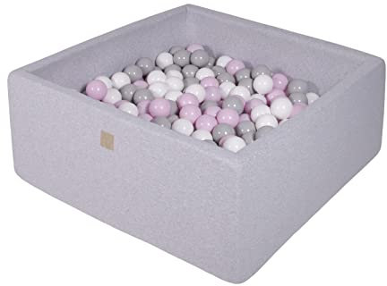MEOWBABY Piscina di Palline per Bambini - Quadrato 90x90x40cm Piscine con 300 Palline Colorate, Cotone, Grigio Chiaro: Rosa Papzello/Grigio/Bianco