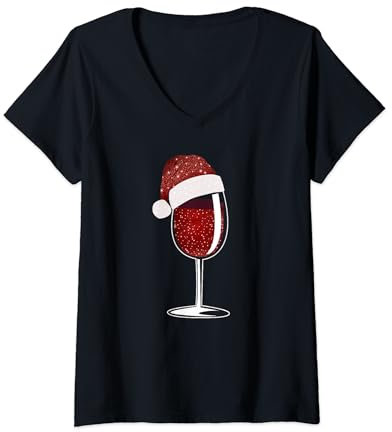 Wine Christmas Wine Lover Christmas Outfit Damen T-Shirt mit V-Ausschnitt, Klassisch, Halbarm, Schwarz, S