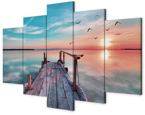 B&D XXL - Tableau Acoustique Paysage 100x50 cm 5 Parties - Décoration Murale Anti-Bruit Isolation Phonique Bureau Chambre Panneau Insonorisant Impression sur Toile - Nature c-B-0124-b-p