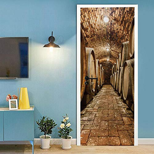 3D Türtapete Selbstklebend Türaufkleber - WEINKELLER - Tür Poster PREMIUM PVC Wasserfest Wandtattoo Für Schlafzimmer Wohnzimmer Tür Dekoration Tapete 77 x 200 cm