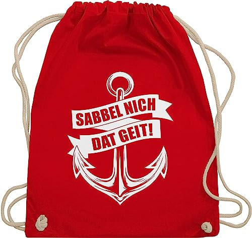 Turnbeutel Rucksack - Sprüche Statement - Sabbel nich dat geit! - weiß - Unisize - Rot - sporttasche ostfriesland mit geit sportbeutel das beutel stoff stoffrucksack tasche turnsackerl stofftasche