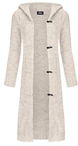 Mikos Cardigan en Laine pour Femme Tricoté Manteau Pull avec Capuche Chaud Manches Longues Sweater Pullover Printemps Hiver fabriqué en UE Beige Gris Noir Rose Curry S M L XL (988) (Beige, S)