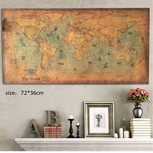 bopely Weltkarte Antike Stil 28.35x14.17inch Retro Alte Kunst Papier Malerei Home Decor Aufkleber Wohnzimmer Poster Café Antike Poster