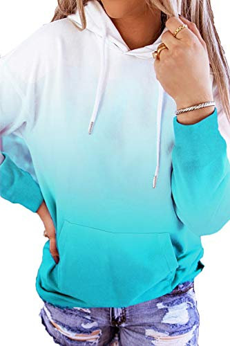 HVEPUO Tops Teenager Mädchen Batik Hoodie Streetwear Für Pullover Damen Farbverlauf Sweatshirt Langarmshirt Ombre Cute Klamotten Tik Tok Pulli Frauen Kapuzenpullover Blau S