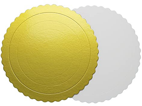 10 Stück Cake Board Ø20cm Gold und Weiß