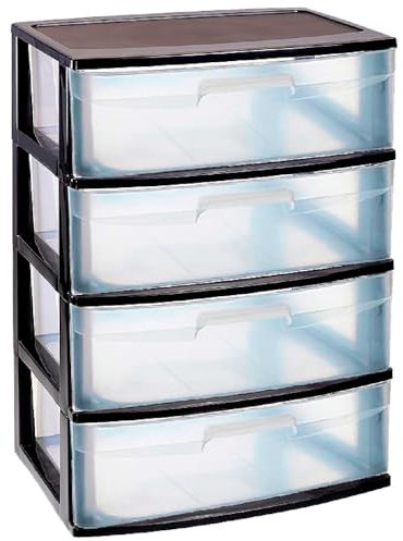 AC - Cajonera de Almacenamiento Nilo con 4 cajones, Torre de Almacenamiento Multiusos para Oficina, hogar, Escuela, etc. 80 x 56 x 39.5 cm. Color Negro