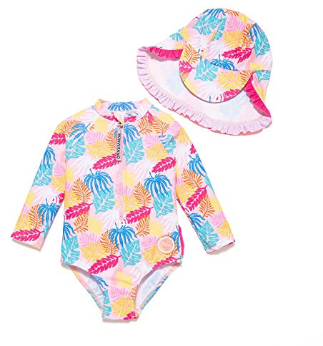 BONVERANO Bañador de una Pieza de Manga Larga para bebé niña protección UV 50+ (Rosa-Hoja de Arce,12-18meses…