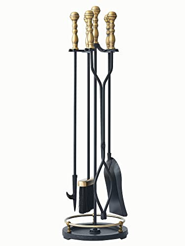 Lichamp FTS45GD Kaminbesteck-Set, 5-teilig, für drinnen und draußen, stabiles Kamin-Schürhaken-Set mit goldfarbenem Retro-Griff