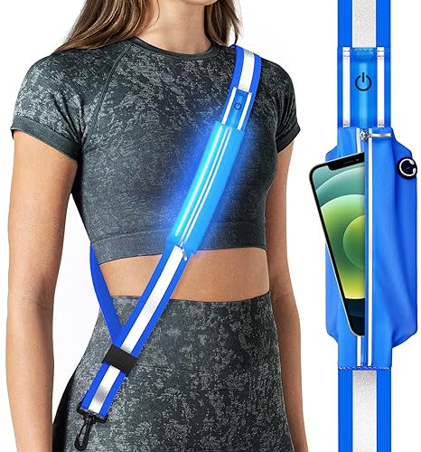 Fokia Kunbio LED Reflektierende Gürtelschärpe für Spaziergänge in der Nacht, Nachtlaufen, Sicherheitsausrüstung, hohe Sichtbarkeit, LED-Licht, Laufgürtel für Läufer, Walker, Herren, Damen (Bule)