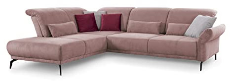 CAVADORE Ecksofa Cooper / Luftige Eckcouch mit Ottomane links, Armteilverstellung, Kopfteilverstellung und Sitztiefenverstellung / 294 x 88 x 242 / Cord, Rosa