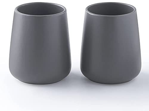 Matte Grey Toothbrush Holders for Bathroom - 2Pcs Ceramic Tooth Brushing Holder Set, Toothpaste Holder, Reusable Toothbrush Mouthwash Cups, Space-Saving Design for Bathroom Countertop