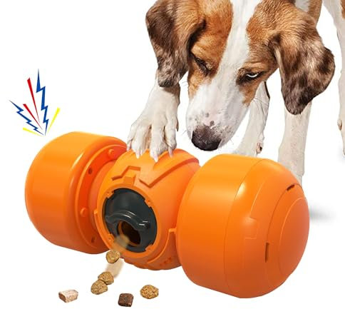 LACCEN Interactive Dog Toys, Rolling Dog Treat Dispenser Slow Feeder, Funny Puzzle Toy Reduce Boredom Improve IQ, Enrichment Dog Toys for Boredom Medium Large Dogs (Orange)