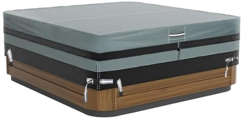 GREENER Quadratische Whirlpool-Abdeckung, strapazierfähig, 600D Polyester, wasserdicht, Spa-Abdeckungen für Whirlpool, UV-Schutz und Winddicht, für den Außenbereich, weich, mit PVC-Beschichtung, Grau