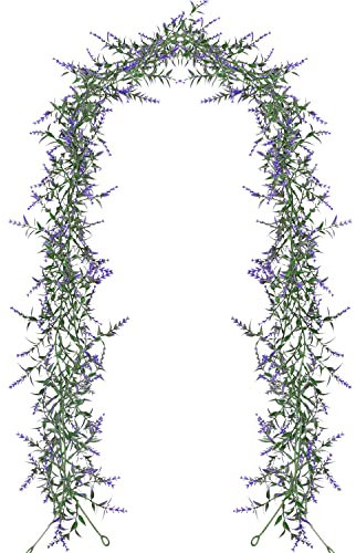 Famibay 2 Stück künstliche Blumengirlanden für den Außenbereich, Lavendel, Pflanzen, hängende Ranken, künstliche Lavendel, Blumengirlanden für den Innenbereich, Hochzeit, Bogen, Garten, Wanddekoration