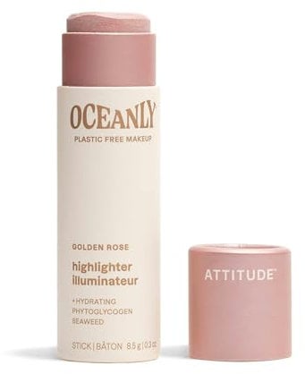 ATTITUDE Oceanly Illuminateur, pour un Look Naturel, EWG Verified, Sans Dioxyde de Titane, Highlighter Sans Plastique, Formulé avec du Phytoglycogène, Végane, Golden Rose, 8.5 g