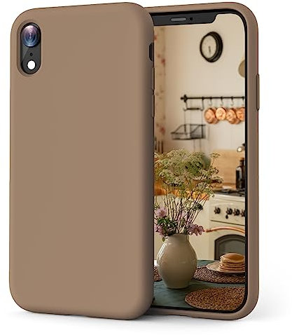 OIIAEE Silicone Case Compatible with iPhone XR Case 6.1 Inch, Soft Ultra Slim Protective Shockproof Liquid Silicone Phone Case with Anti-Scratch Microfiber Lining,Light Brown