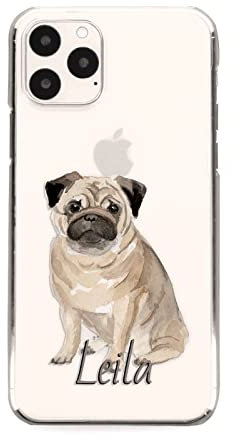 Personalised Initial Phone Case For Apple iPhones, 14, 13, 12, 11, Pro Max, Mini, XR, XS, Dog Puppy Pug with Initials/Name on Clear Case, Hard Cover, Custom Dog Phone Case