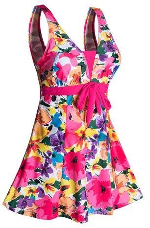 ECUPPER Womens Plus Size Swimsuit One Piece Skirted Swimwear Tummy Control Swimming Costume with Shorts Deep Pink