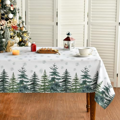 Horaldaily Weihnachten Tischwäsche 100x140 cm, Schnee Bäume grün Tischdecke für Party Picknick Abendessen Dekor