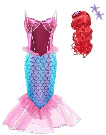 Lito Angels Prinzessin Meerjungfrau Arielle Kostüm Kleid Verkleidung mit Perücke für Kinder Mädchen Größe 4-5 Jahre 110 (Tag-Nummer 120)